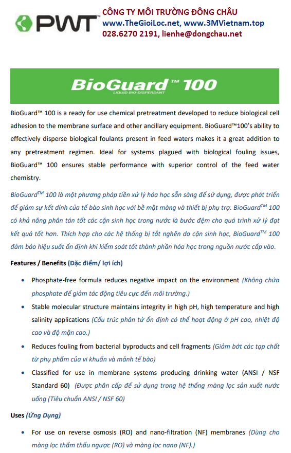 Chống vi sinh cho màng RO BioGuard 100