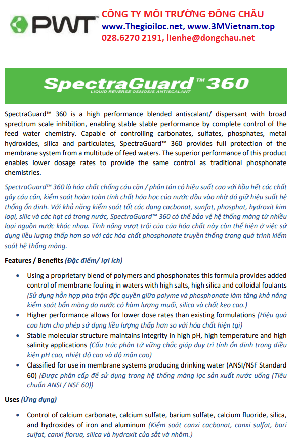Dung dịch SpectraGuard 360 PWT chống cáu cặn màng RO/NF