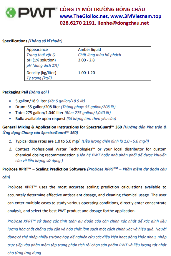 Dung dịch SpectraGuard 360 PWT chống cáu cặn màng RO/NF