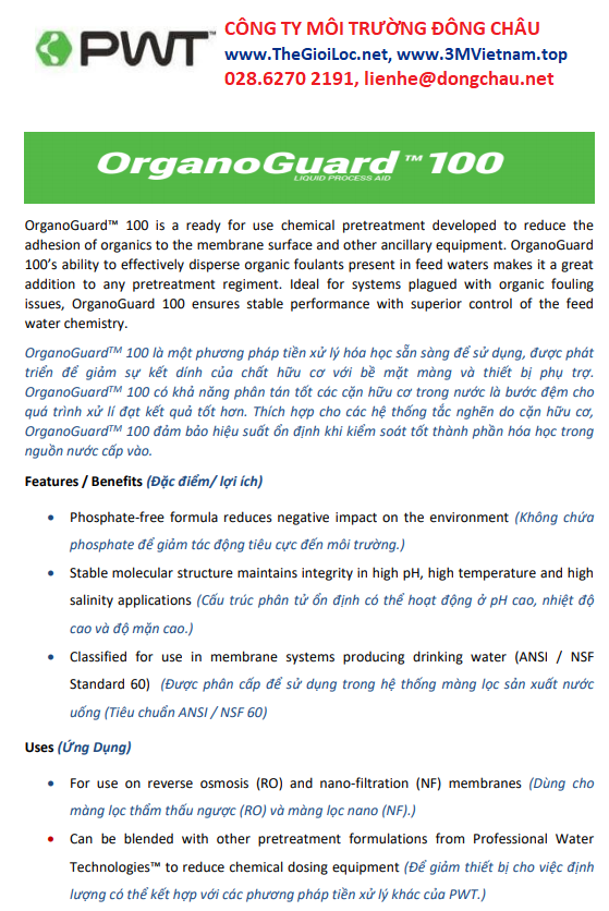 Dung dịch hóa chất chống cáu cặn hữu cơ OrganoGuar 100